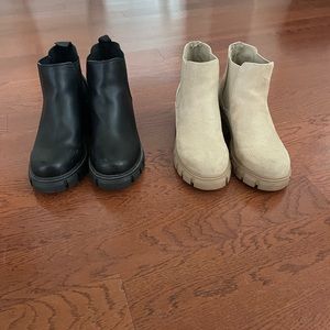 Two pairs of soda boots.  Black and brown.  Size 6.
